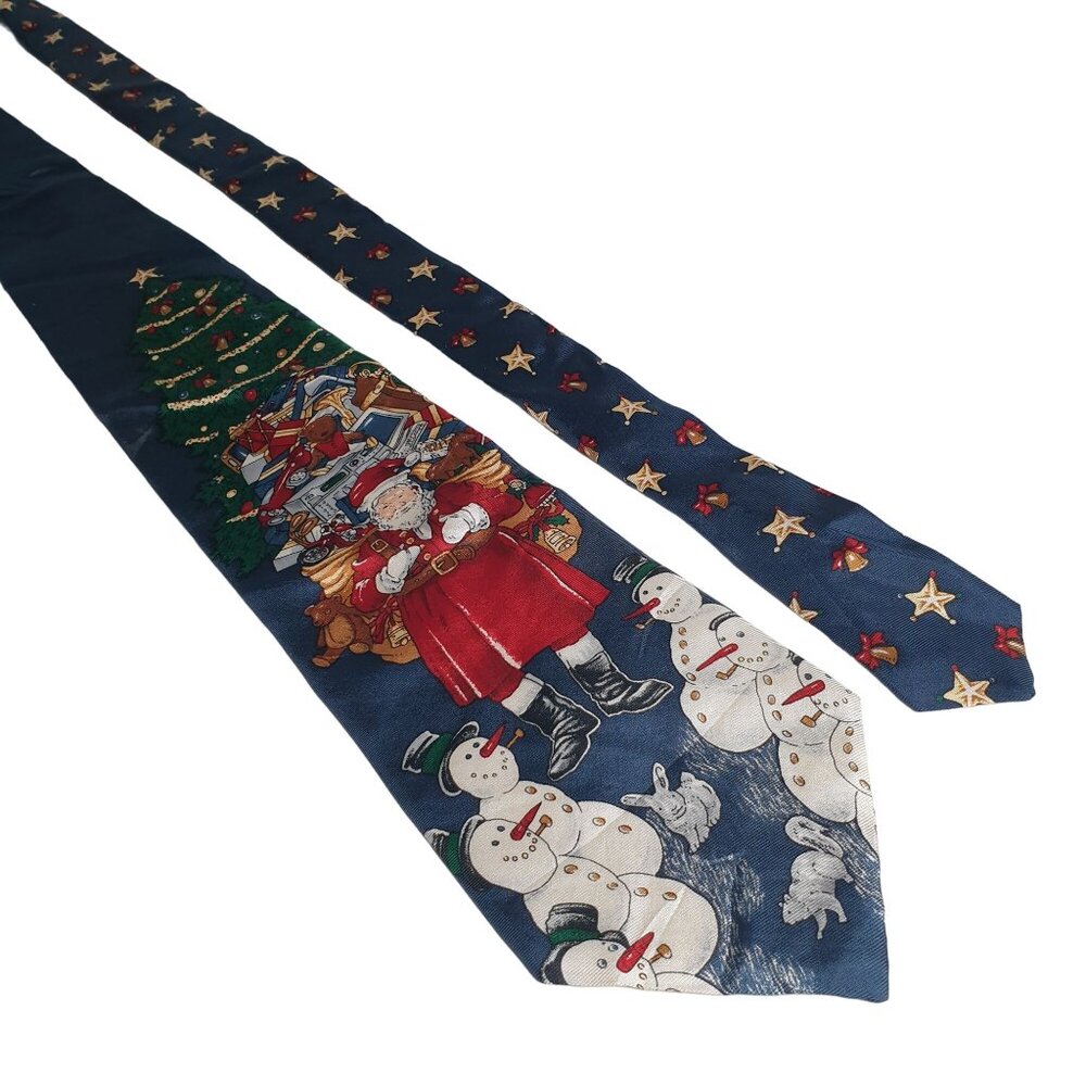 Vintage Wembley Silk Christmas Tie With Santa Snowmen Design Holiday Novelty